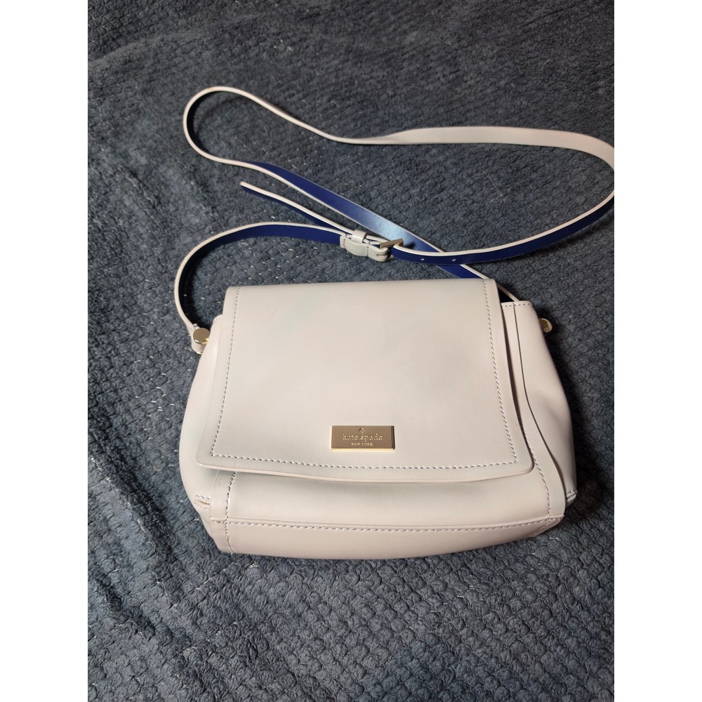 Kate Spade New York Gray Leather Crossbody Bag Navy Blue Interior Gold Hardware